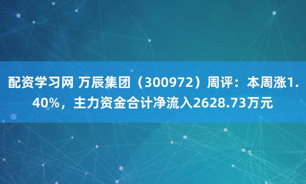 配资学习网 万辰集团（300972）周评：本周涨1.40%，主力资金合计净流入2628.73万元